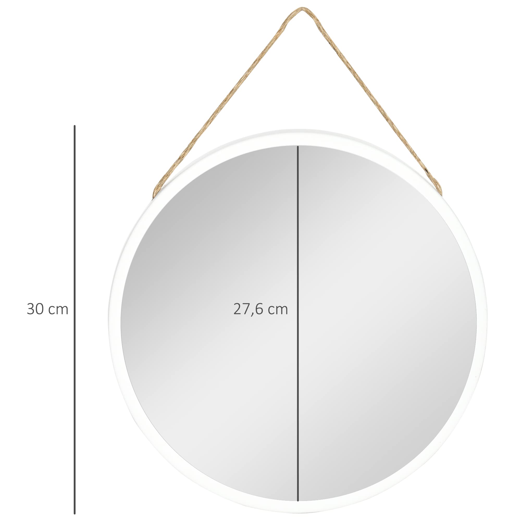 Runder Wandspiegel 30x30 Cm Mit Metallrahmen & Aufhängeseil – Weiß, Modern | Für Wohnzimmer, Schlafzimmer, Flur