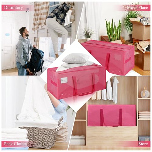 JCBZAMZ 6 Pack Heavy Duty Extra Large Moving Bags with Handles,Waterproof Foldable Storage Totes, Clothing Storage Bags, Packing Moving Boxes for College Supplies, Pink - image 7