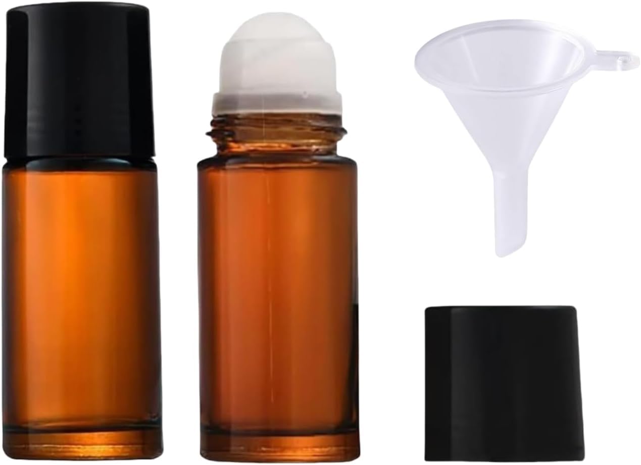 Hehglng Brown 2Pcs Glass Essential Oil Roller Bottles Refillable Roll On Bottles Empty Deodorant Bottle Containers Rollerball Beauty Personal Care Fragrance Cosmetics Tools (50Ml)