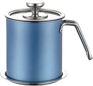 BYWXW Filtro de Aceite de Cocina Acero Inoxidable con Colador Malla Filtro de Residuos de Aceite con Tapa, a Prueba de Polvo con Asa y Tapa Contenedor de Grasa de Tocino(Size:1.9L,Color:Azul)