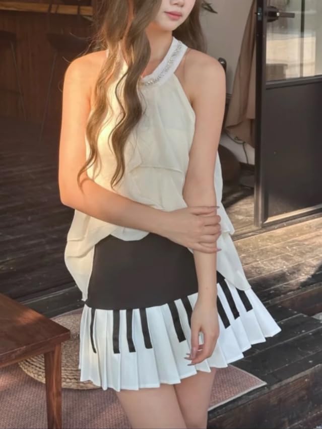 Harajuku Piano Skirt for Women Y2k Streetwear Piano Mini Skirt Coquette Aesthetic Grunge Outfit Summer 20254