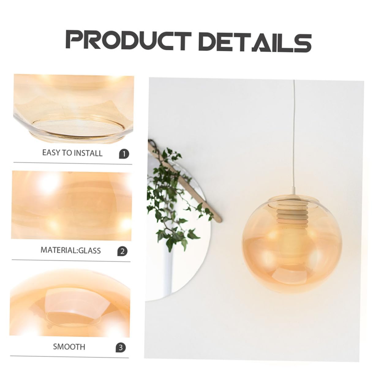 Abat-jour Verre Boule Remplacement Abat-jour Plafond Transparent Ambre Couverture Lampe Suspendue Simple à Installer Décoration Lumineuse Élégante et Pratique