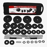 50KG Cast Iron Adjustable Dumbbells Weight Set Men Women Weight Barbell Set With Case | Adjustable Dumbbell Strength Training Equipment Home Gym Fitness Free Weights for Weight Lifting