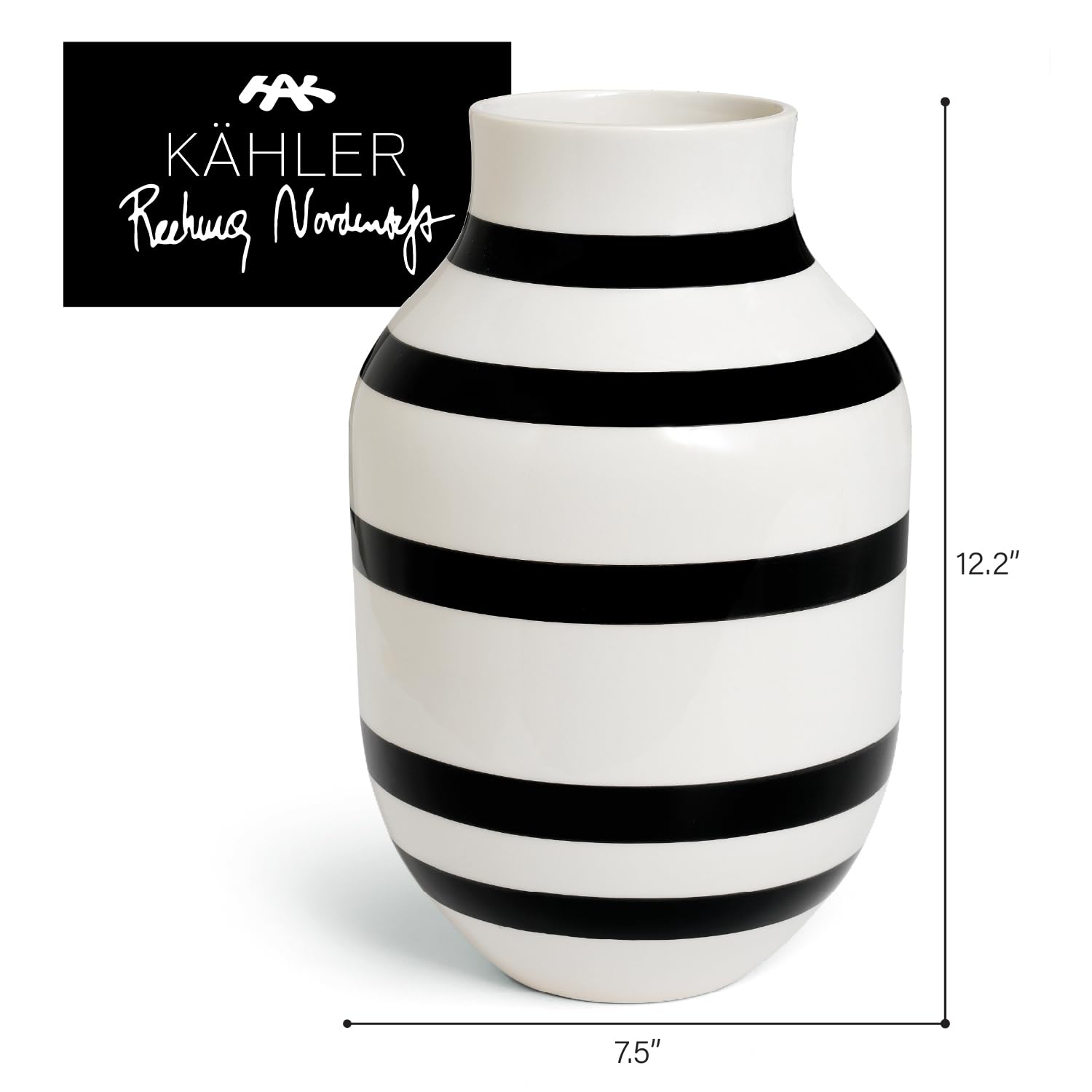 Kähler Vase H31 cm Omaggio Originaldesign mit handgemalte Streifen, schwarz