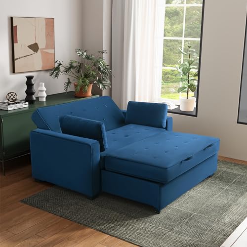 Image of Serta Ainsley 66.5 inch Convertible Sleeper Loveseat, Full Size, Dreamcoil Comfort, Soft Velvet Fabric, Navy