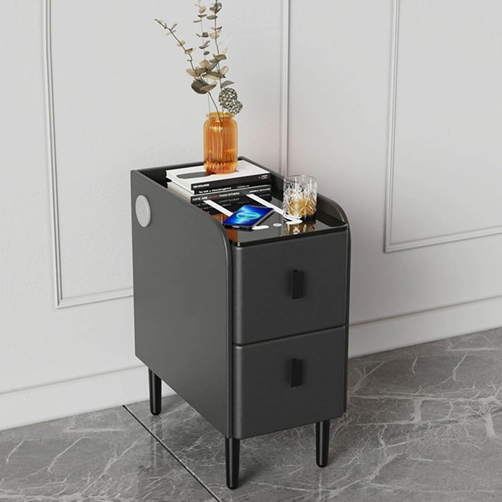 SXZenSpace Modern Nightstand with 3 Drawers & USB Charging Station Smart Side Table Multiple Functions Sleek Bedside for Bedroom (White 35 cm)