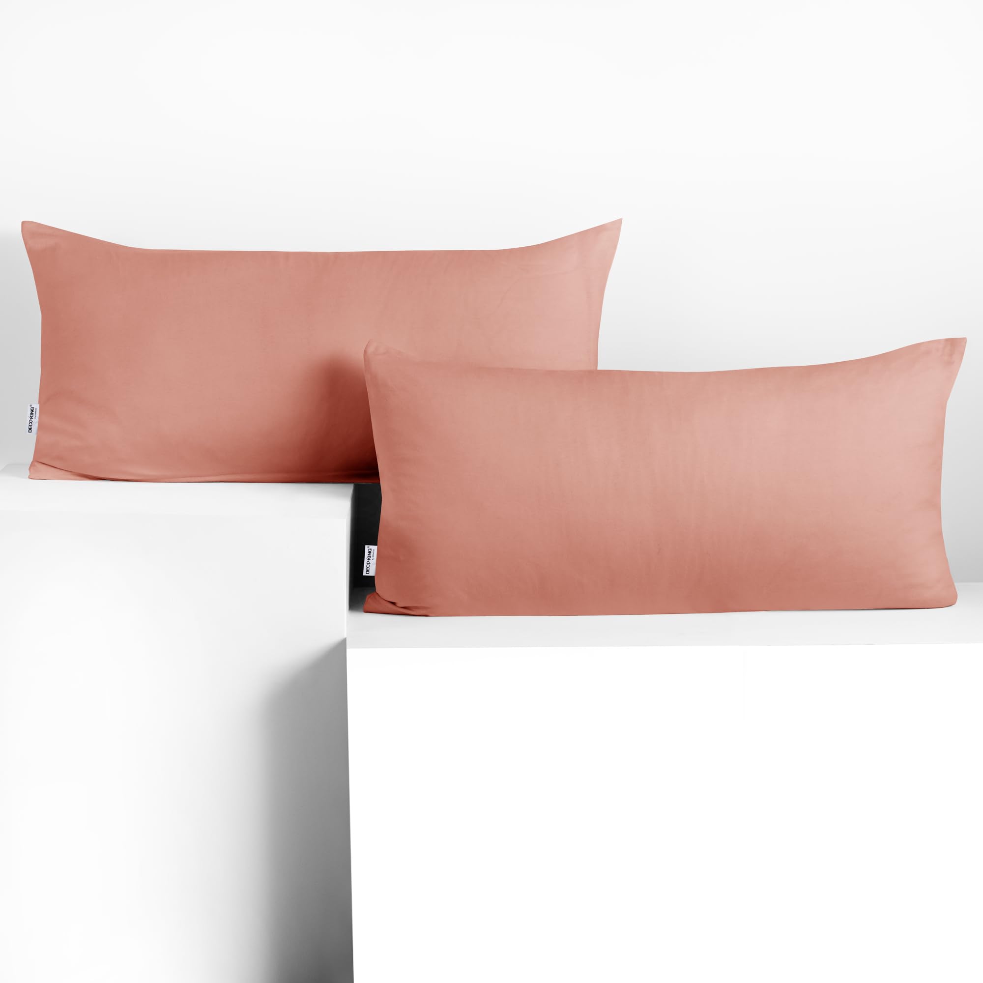 DecoKing 2 Pillowcases 40 x 80 cm Jersey 100% Combed Cotton Zip Salmon Amber