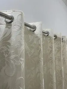 vihs Polyester Net Tissue Fancy Floral Design Door Curtains for Home Decor Office 4x8 Feet-Cream-Set of 2