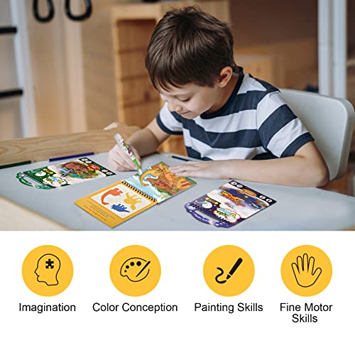 3 Pack Water Coloring Books For Toddler Kids, Reusable Paint With Water Books Water-Reveal Activity Pad For Kids, Travel Kits Gift For Girl & Boy Age 3 4 5(Dinosaur+Animal+Vehicle) #TOP1