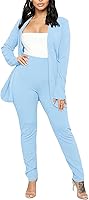 AroLora Women's 2 Piece Blazer Pant Suit Set - Casual Open Front Jacket & Slim Pencil Pants Outfit