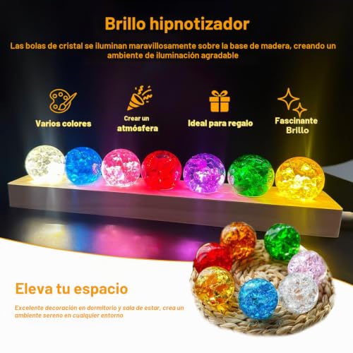 Miniatura 5 de Ruiqas 7 Colores 3d Bola De Cristal Luz Nocturna, Eis Meditación Chakra Bolas De Cristal Con Led Madera Base Para Decoración Del Hogar Sala De Estar Dormitorio Ornamentos 40mm 1.6in