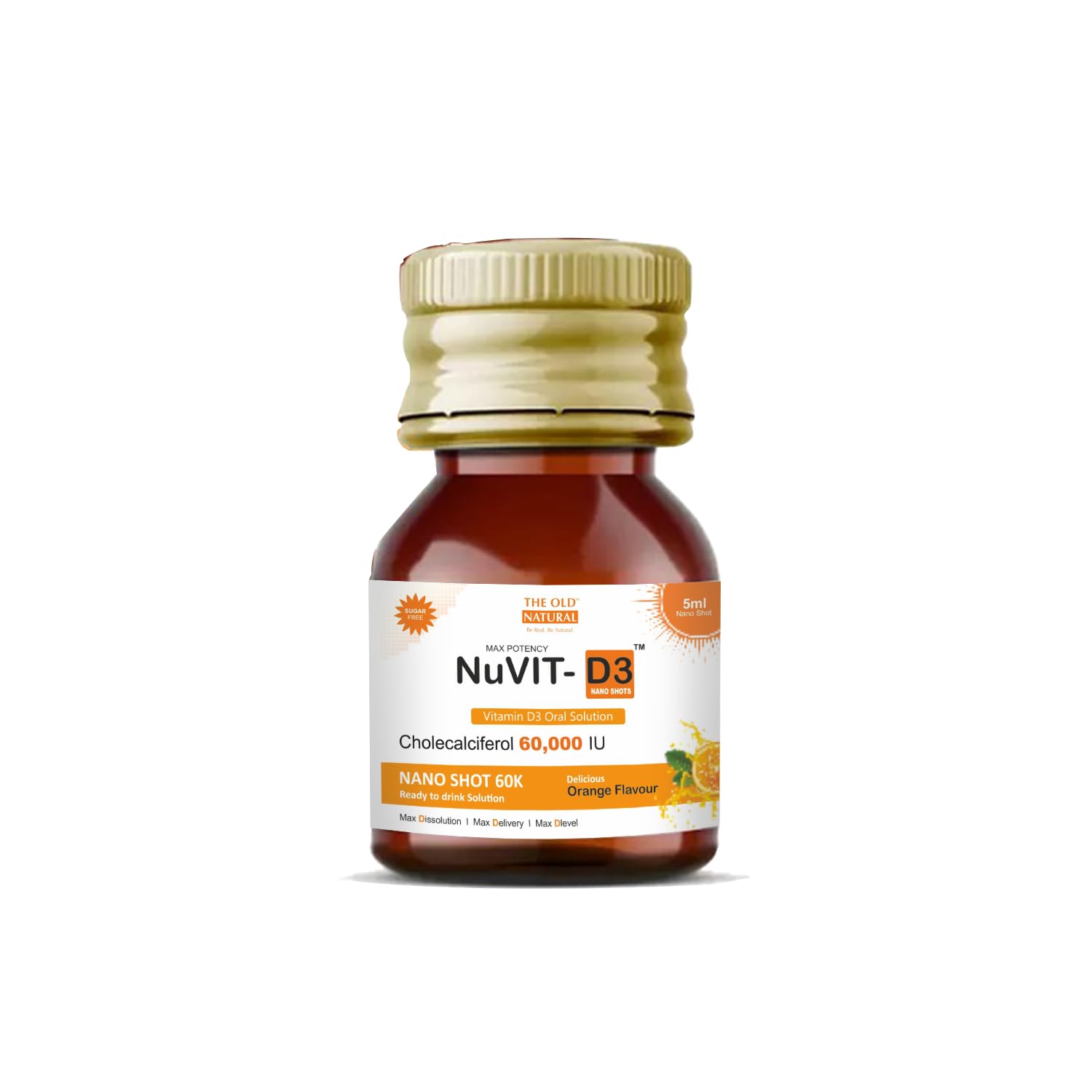The Old Natural Nuvit D3 Vitamin D3 60000 IU Nano Shots | Sugar Free Cholecalciferol Vitamin D3 Oral Solution | Supports Bone, Muscle & Immune Health | Orange Flavour | 8 Nano Shots x 5ml (40ml)