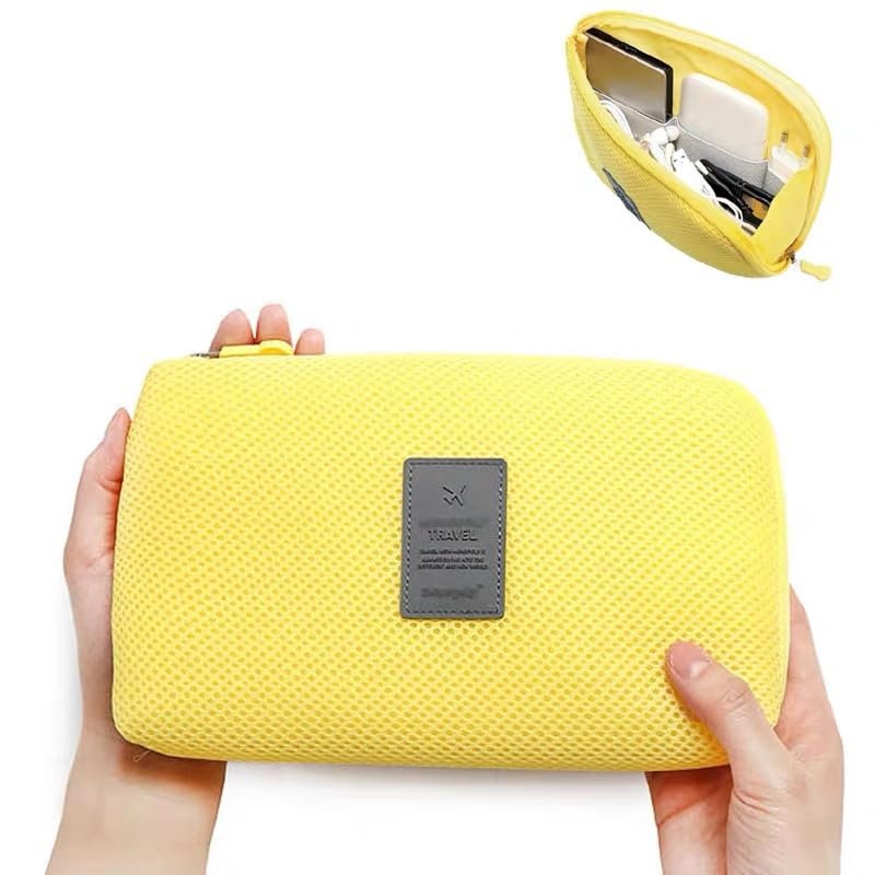Portable Data Cable Storage Bag，Earphone Wire Organizer Case Travel Storage Bag Little Pouch Lady Cosmetic Organizer Storage Multifunction Nylon Storage Bag (yellow)