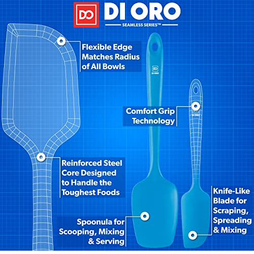 DI ORO Silicone Spatula Set - Rubber Kitchen Spatulas for Baking, Cooking, & Mixing - 600°F Heat-Resistant & BPA Free Silicone Scraper Spatulas for Nonstick Cookware - Dishwasher Safe (3pc, Blue) by di Oro Living - Image 4