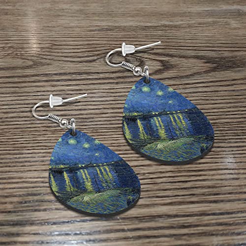 WIRESTER 5 Pairs Waterdrop Pendant Earrings Drop Dangle Earrings Fashion Jewelry Accessories For Girl Women, Lovely Designs, Cute Animal, Cat, Dog, Pig, Cow, Turtle, Sunflower Van Gogh, Galaxy, Marble4