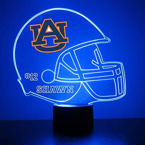 Auburn University Tigers College Football Helmet Custom LED Sign Night Light Lamp with Remote, Light Up Display with Personalized Name or Image, Customized, Made in The USA, Clear Acrylic Home Decor