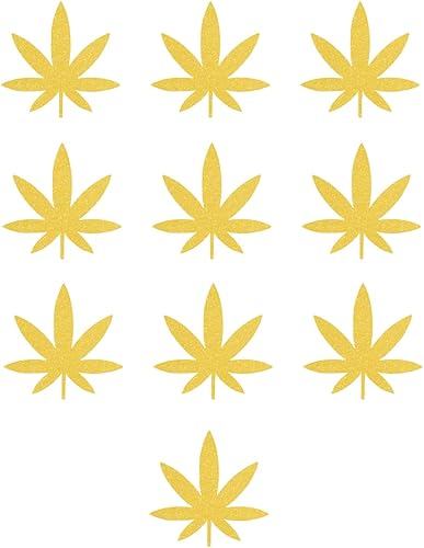 10 calcomanías para planchar con hojas de marihuana, 10 unidades, mini 1 x 1, transferencia de calor para manualidades y ropa (purpurina de limón y