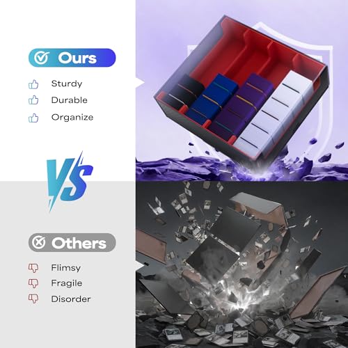 Image of UAONO Trading Card Storage Box, Holds 2400 Sleeved Cards with 24 Dividers & 4 Stoppers, Magnetic Closure PU Leather Card Case for MTG, PTCG, YGO, Sports Cards (Black&Red)