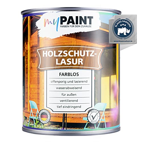 MyPaint Holzschutzlasur Außen 2,5 Liter – Farblos - Wetterfeste Holz Lasur für außen. Mit UV-Schutz. Ideal für Gartenmöbel & Zäune. Professioneller Außenschutz gegen Feuchtigkeit & Sonne