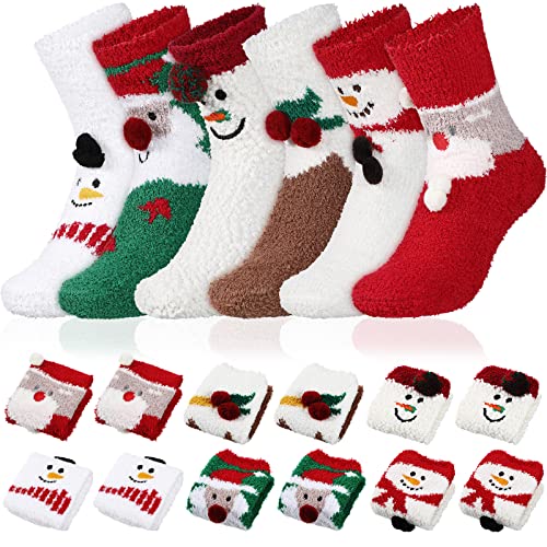 Cindeer 12 Pairs Women's Winter Fuzzy Socks - Christmas Fluffy Slippers, Thick Plush Warm Sleeping Socks Gift for Girls (Santa Style)