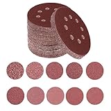 Toowood 100pcs 125mm Sanding Discs, 8-Hole Dustless Hook & Loop sand paper, 60-600 Multi-Grit Professional Abrasive Discs for Orbital Sander, Woodworking and Auto Body Refinishing