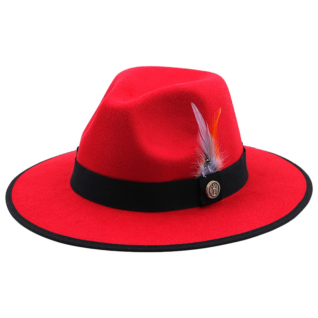 LYGBAOFUL Cappello Fedora in Feltro di Lana a Tesa Larga da Uomo con Cinture di Piume Cappello a Cilindro Jazz da Chiesa da Matrimonio