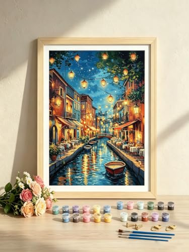 Image of HASTHIP Paint By Numbers Kit for Adults, Venetian Canal, 40x50cm
