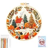 JSRQT Herbst Stickerei Starter Kit,DIY Handgemachte Kreuzstich Set, Herbsthaus Embroidery Starter Kit für Erwachsene Anfänger