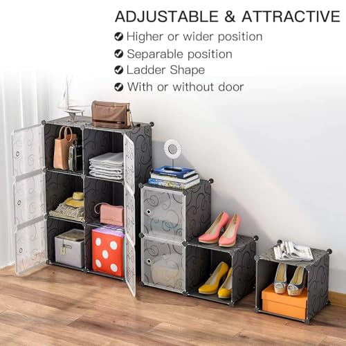 Image of Plastic Wardrobe for Kids Clothes - Durable, Easy to Use Anti-Skid & Non-Slip Effective Professional Collapsible Wardrobe, Plastic Cupboard for Kids, Foldable Almirah (Black HL1, 12 Door)