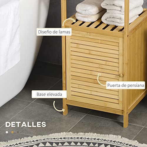 Miniatura 6 de Kleankin Estantería De Baño De Bambú Estantería De Almacenaje Para Baño Con 1 Puerta Y Estante Para Cocina Salón Dormitorio 33x36,5x67 Cm Natural