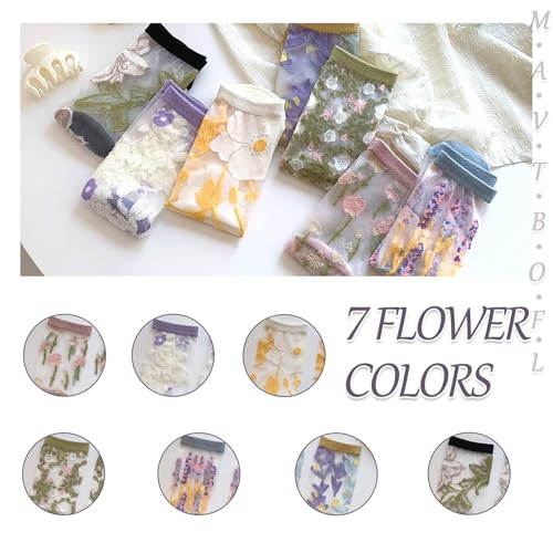 Womens Sheer Socks,Summer Vintage Floral Mesh Socks,Lace Elastic Cottagecore Glass Silk Sock4