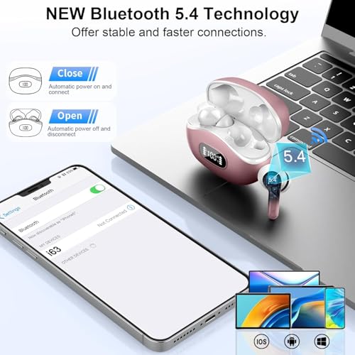 Image of Wireless Earbuds, Bluetooth Headphones 5.4 HiFi Stereo, Ear Buds with 4 ENC Noise Cancelling Mics, 48H Bluetooth Earbuds with Dual LED Display, IP7 Waterproof Earphones for Android iOS, Rose Gold