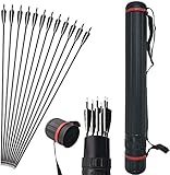 SHARROW Archery 34 Inch Carbon Arrows Spine 500 Practice Hunting Arrows with Removable Tips and Arrow Quiver for Compound & Recurve Bow (12 x Arrow +1 x Quiver)