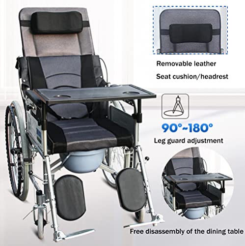 Dreamyun Reclining Wheelchair, 180° Reclining Wheelchair Commode Wheelchair Folding Bathroom Shower Chair Bedside Commode Toilet Chair, Fully Lying 6-Speed Adjustable For Adults Handicap Elderly #TOP1