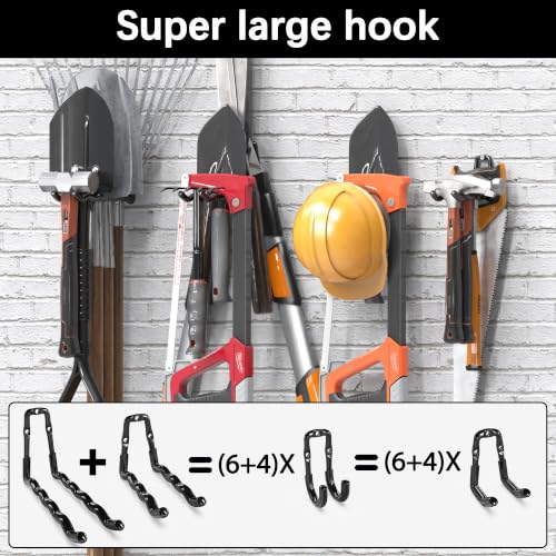Image of 3-H Super Heavy Duty Garage Hooks 14 Pack, One-Piece Construction Garage Wall Hooks, Garage Hanger & Organizer Wall Mount for Ladders, Bikes, Chairs, WeedEaters, Shovels, Garden Tools (Black)