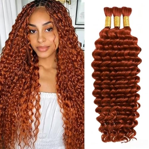 100 Percent Human Boho Braiding Hair Deep Wave Bulk Boho Hair for Braiding Curly Bundles Human Hair for Boho Braids Wet and Wavy Braiding Hair Extension No Weft (14inch #350 Copper)