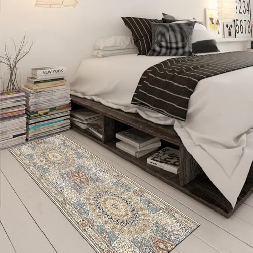 Alfombra larga bohemia beige de 120x150 cm lavable para el pasillo de casa 3