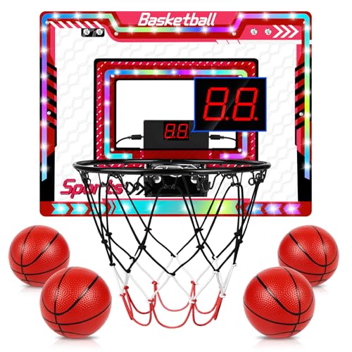 Apritsce Mini Basketballkorb Kinder, Basketballkorb Indoor mit 4 Bällen & elektronischer Anzeigetafel, Tür-Basketball Korb Indoor & Outdoor, Basketballspielzeug für Jungen Mädchen