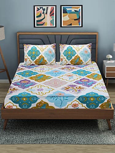 Image of Super Soft All Round (Elastic Fitted) Single Bed Bedsheet with 1 Pillow Cover- 4 Feet x 6 Feet - 48 Inches x 72 Inches x 6 Inches-Single