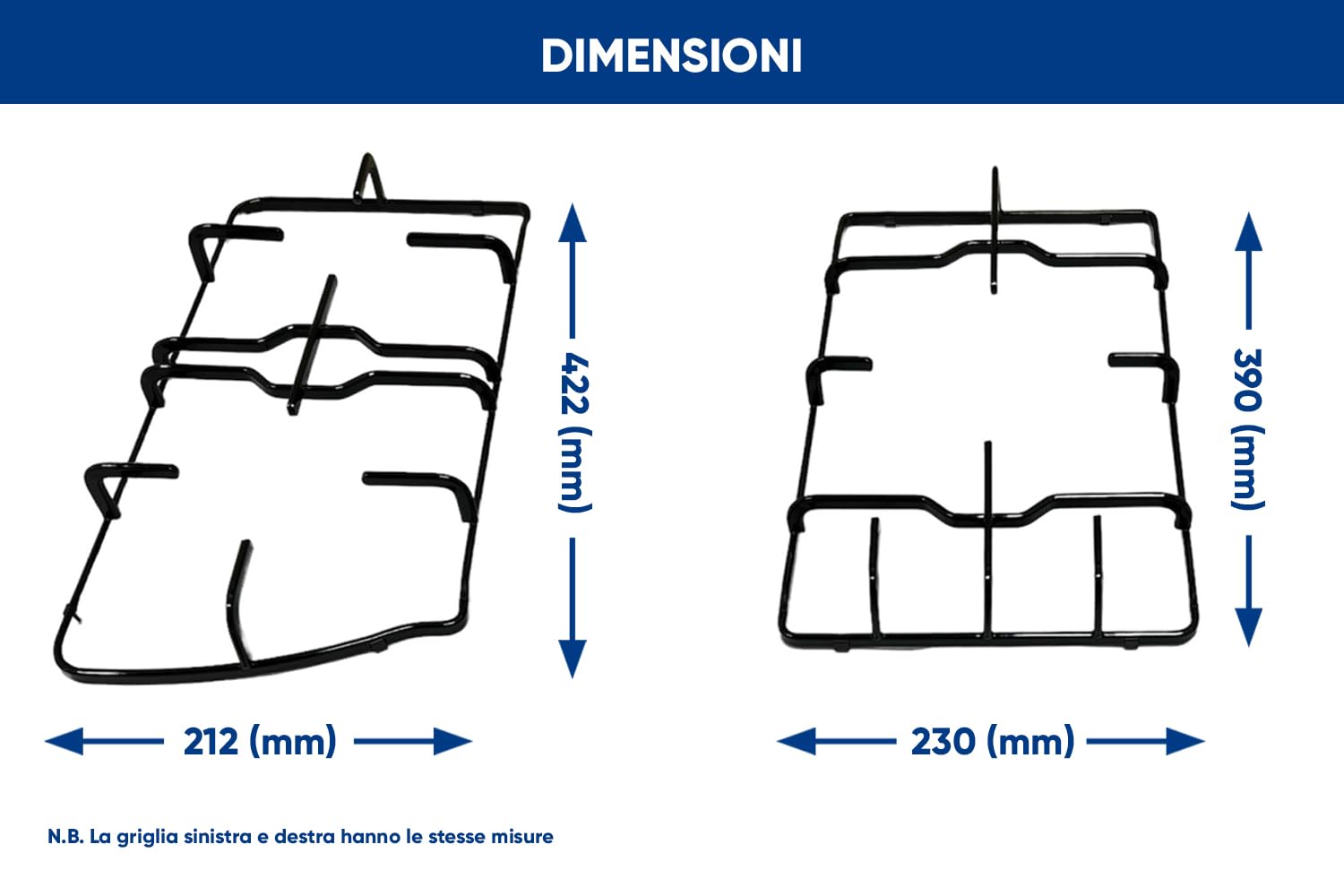 eRicambi®, Kit Sostituzione Franke Trend Set Completo, 3 Griglie + 5 Fornelli Cucina, Completi di Piattelli e Bruciatori. Dimensioni Griglia DX/SX 422x212 (mm) Griglia Centrale 390x230 (mm)