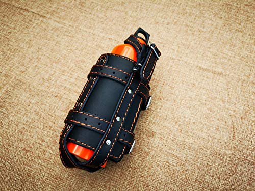 Porte-bouteille Sportster en cuir noir et coutures orange pour cadre de Harley Davidson