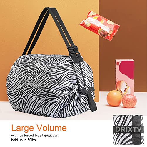 Image of Folding Supermarket Shopping Bag Waterproof Zipper Tote Handbag With Designer Pattern, Reusable. Roll And Compact. Lightweight Shoulder Travel Bag For Men And Women, Folds To Pocket Size,Brown