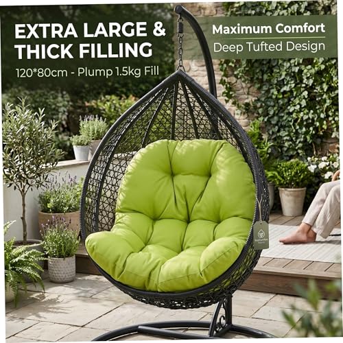 Coussin de chaise œuf suspendu 120x80cm vert clair en tissu brossé confortable pour jardin - 7