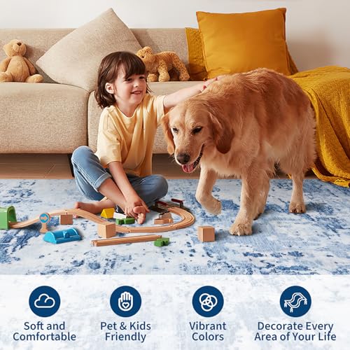 Tapis de couloir bleu clair 60x180 cm moderne et lavable CAROMIO - 8
