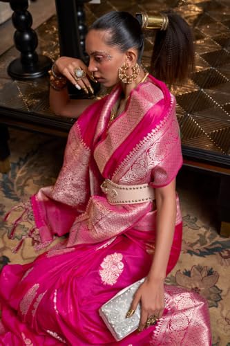 Image of SWORNOF Women's Woven Khadi Georgette Silk Saree With Unstitched Blouse Piece