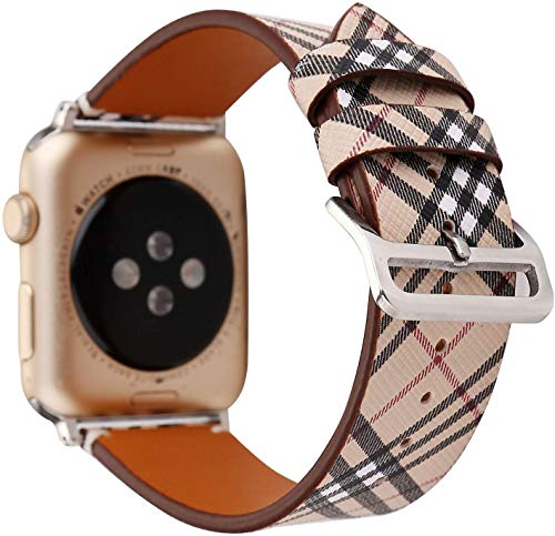HotGlows 38mm 40mm Tartan Plaid Style Replacement Strap Wrist Band with Silver Metal Adapter Compatible with Apple Watch Series 4 3 2 1
