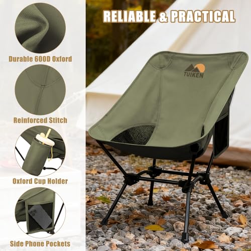 Image of Ultralight Camping Chair Backpacking Chair, Portable Camp Chair with Cup Holder & Storage Bag, Lightweight Compact Folding Chair for Hiking, Travel, Picnic Mountaineering-Gark Green