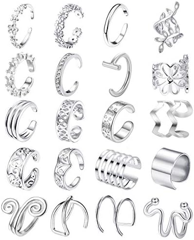 Milacolato 20Pcs Adjustable Ear Cuffs Earrings Set for Women Stainless Steel Non-Piercing Cartilage Clip On Wrap Earring Set
