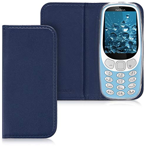 kwmobile Flip Case Compatible with Nokia 3310 3G 2017 / 4G 2018 - Smooth PU Leather Slim Folio Cover Phone Holder - Dark Blue
