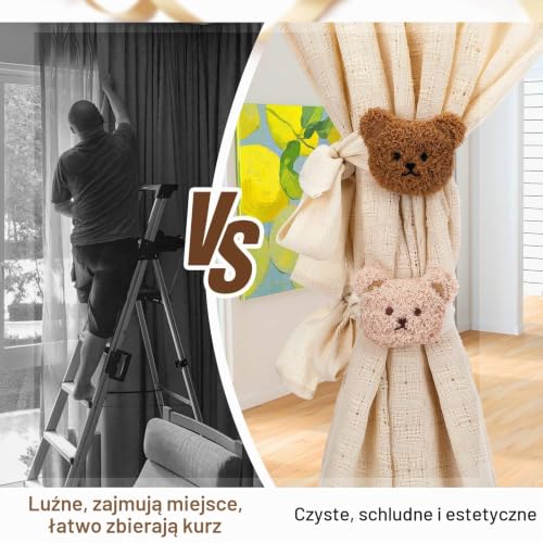 AOZUO 4 sztuki podwiązek do zasłon, słodkie podwiązki do zasłon z kreskówkowym misiem, dekoracja pokoju dziecięcego, uchwyt na zasłony do domu, biura, sypialni, salonu, dekoracja okien